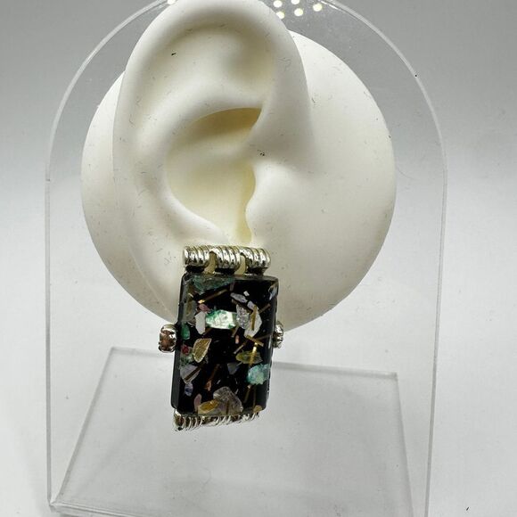 Vintage PAM Pamolina black "Confetti" Lucite Bracelet and Clip on Earrings set! - Picture 4 of 16